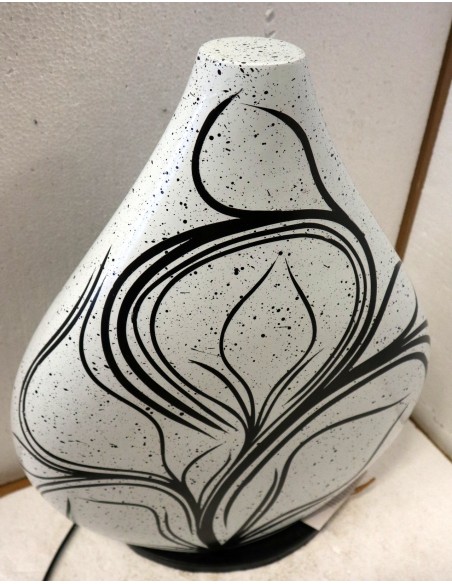 Lampada da tavolo abatjour in resina a bottiglia dipinta a mano bianca e nera cm 35x10x44h