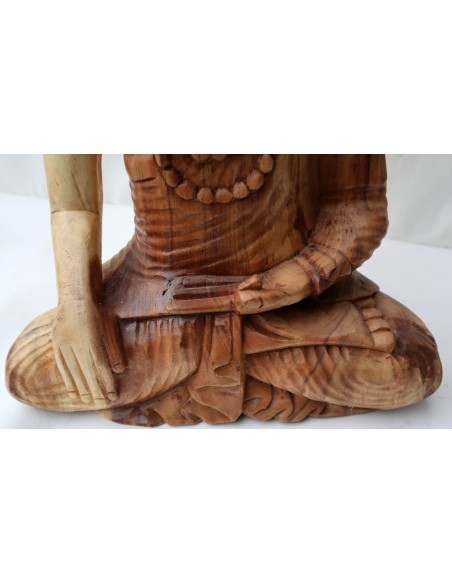 Buddha in legno di suar o noce indiano scultura color naturale cm 40x18x51h