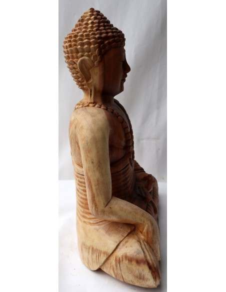 Buddha in legno di suar o noce indiano scultura color naturale cm 40x18x51h