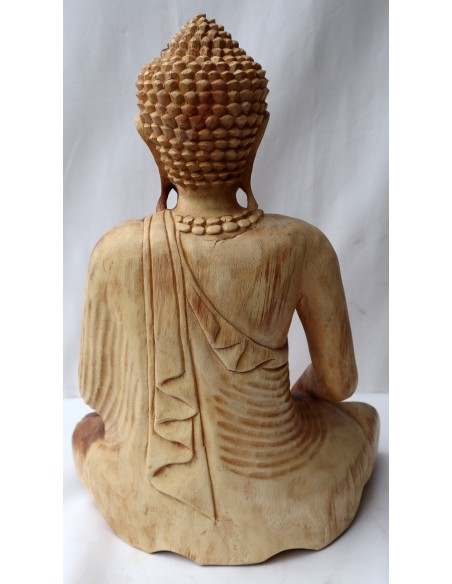 Buddha in legno di suar o noce indiano scultura color naturale cm 40x18x51h