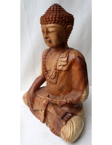 Buddha in legno di suar o noce indiano scultura color naturale cm 39x18x49h