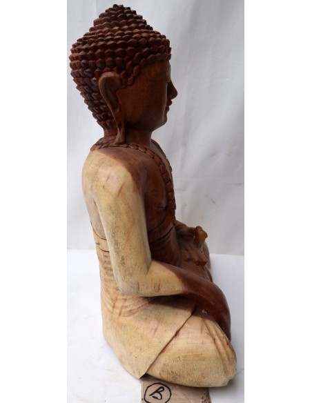 Buddha in legno di suar o noce indiano scultura color naturale cm 39x18x49h