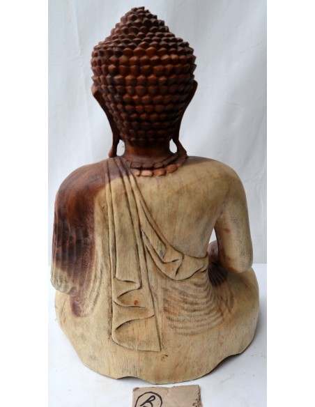 Buddha in legno di suar o noce indiano scultura color naturale cm 39x18x49h