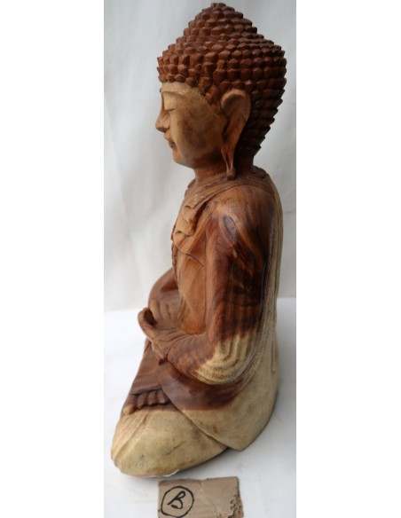 Buddha in legno di suar o noce indiano scultura color naturale cm 39x18x49h