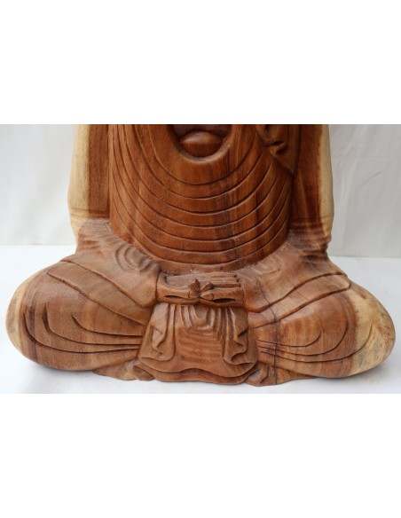 Buddha in legno di suar o noce indiano scultura color naturale cm 63hx45x24