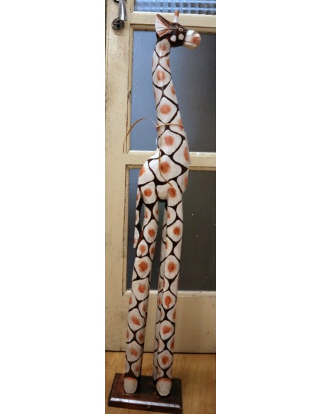 Giraffa in legno maculata bianco gialla e marrone cm 100 creata dipinta a mano