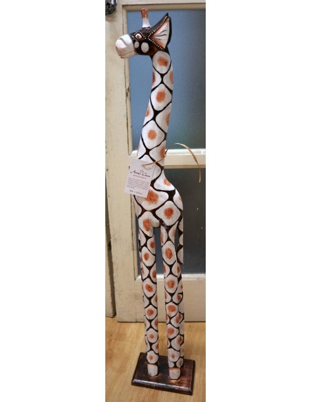 Giraffa in legno maculata bianco gialla e marrone cm 100 creata dipinta a mano