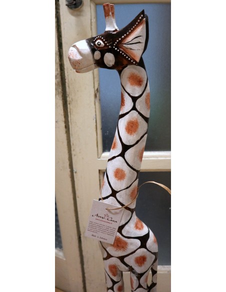 Giraffa in legno maculata bianco gialla e marrone cm 100 creata dipinta a mano