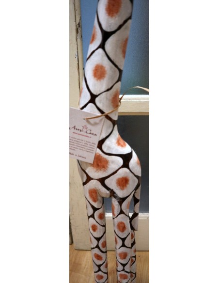 Giraffa in legno maculata bianco gialla e marrone cm 100 creata dipinta a mano