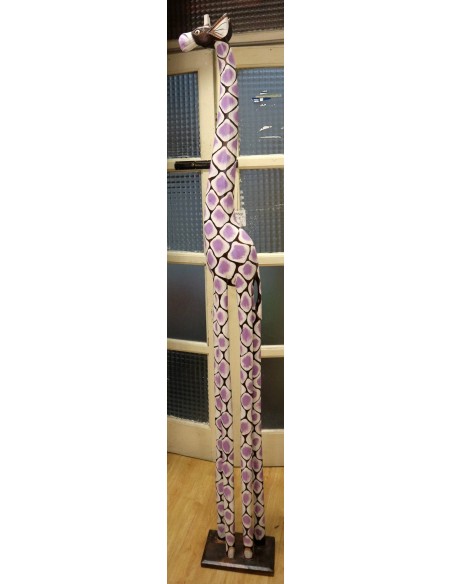 Giraffa in legno maculata bianco viola cm 200 creata dipinta a mano