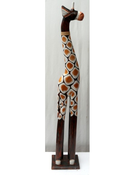 Giraffa in legno maculata bianco gialla e marrone cm 100 creata dipinta a mano