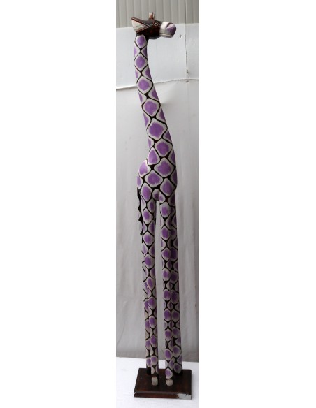 Giraffa in legno maculata bianco viola cm 150 creata dipinta a mano