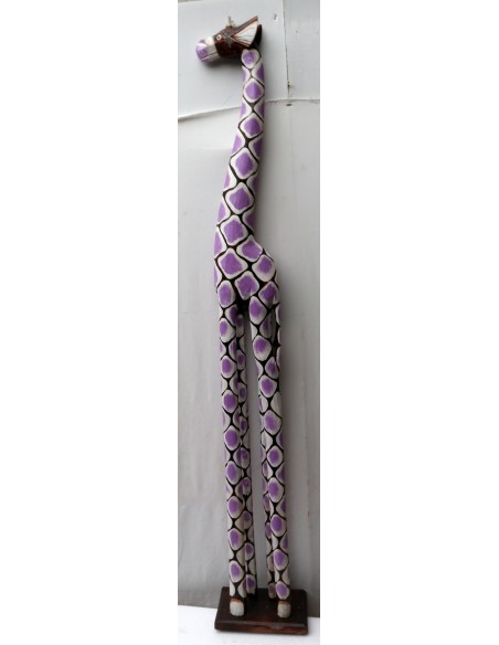 Giraffa in legno maculata bianco viola cm 150 creata dipinta a mano