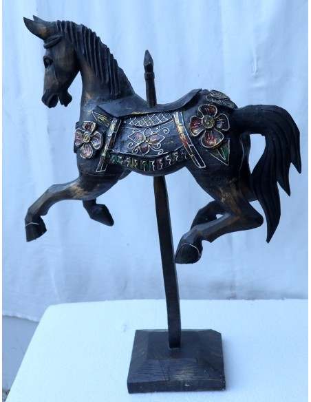 Cavallino beige nero venghè tipo giostra in legno cavallo creato dipinto a mano 42x10x50