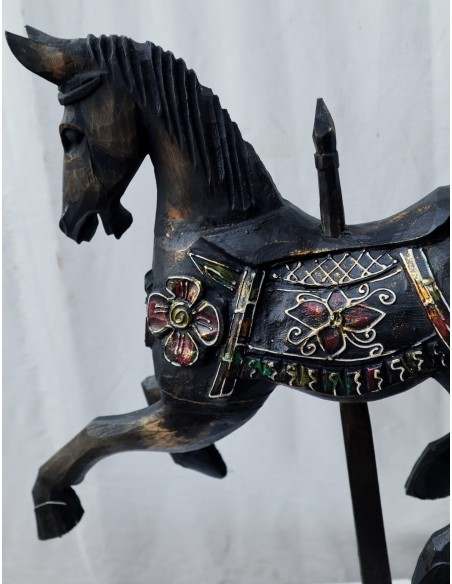 Cavallino beige nero venghè tipo giostra in legno cavallo creato dipinto a mano 42x10x50