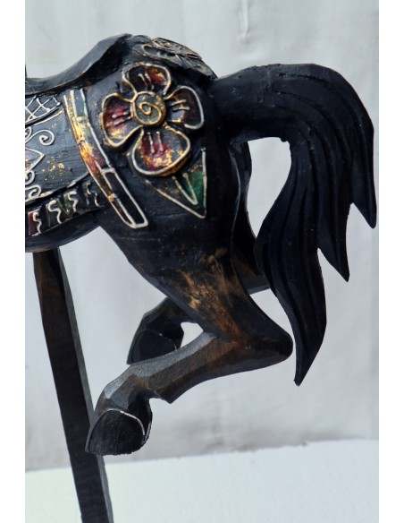 Cavallino beige nero venghè tipo giostra in legno cavallo creato dipinto a mano 42x10x50