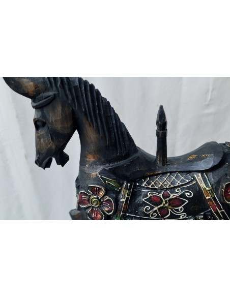 Cavallino beige nero venghè tipo giostra in legno cavallo creato dipinto a mano 42x10x50