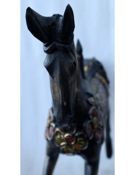 Cavallino beige nero venghè tipo giostra in legno cavallo creato dipinto a mano 42x10x50
