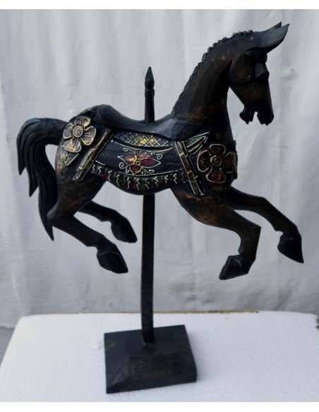 Cavallino beige nero venghè tipo giostra in legno cavallo creato dipinto a mano 42x10x50