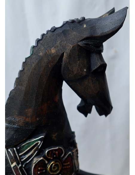 Cavallino beige nero venghè tipo giostra in legno cavallo creato dipinto a mano 42x10x50