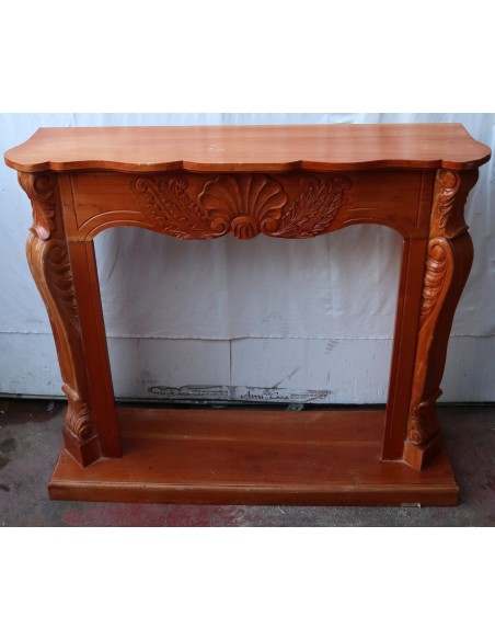 Cornice per camino in legno di mogano massello lavorata a mano cm 124x30x110h con base
