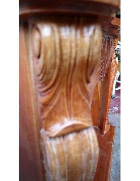 Cornice per camino in legno di mogano massello lavorata a mano cm 124x30x110h con base