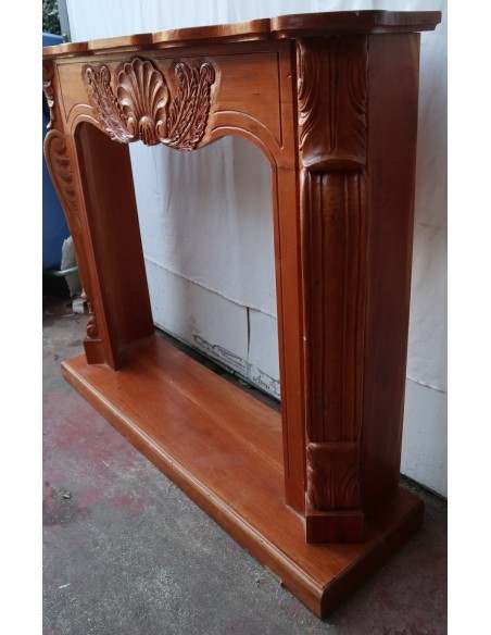 Cornice per camino in legno di mogano massello lavorata a mano cm 124x30x110h con base