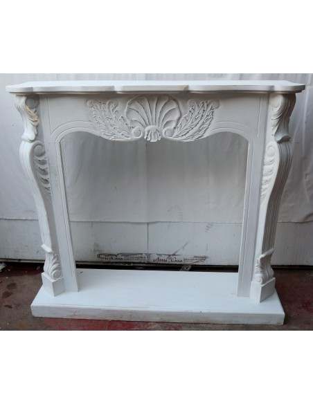 Cornice per camino in legno di mogano massello bianca lavorata a mano cm 124x30x110h con base