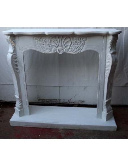 Cornice per camino in legno di mogano massello bianca lavorata a mano cm 124x30x110h con base