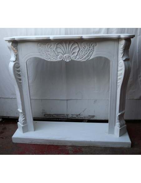 Cornice per camino in legno di mogano massello bianca lavorata a mano cm 124x30x110h con base