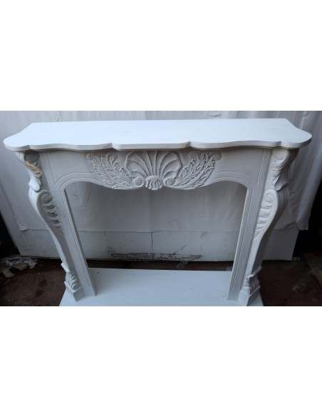 Cornice per camino in legno di mogano massello bianca lavorata a mano cm 124x30x110h con base