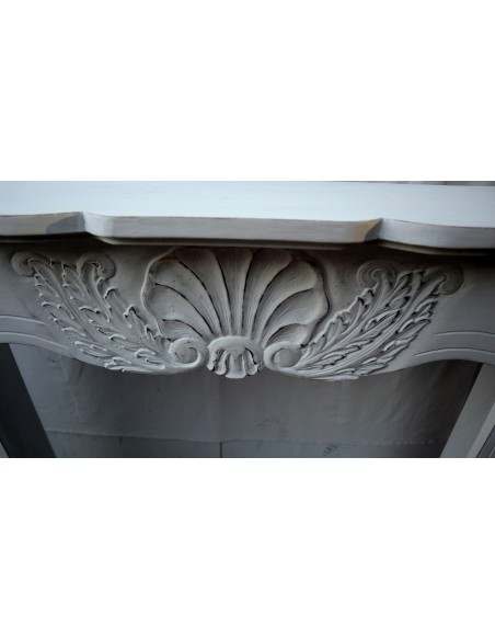 Cornice per camino in legno di mogano massello bianca lavorata a mano cm 124x30x110h con base