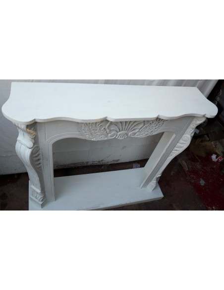 Cornice per camino in legno di mogano massello bianca lavorata a mano cm 124x30x110h con base