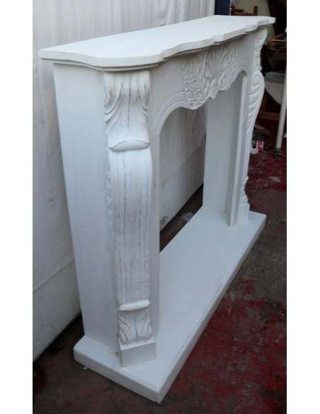 Cornice per camino in legno di mogano massello bianca lavorata a mano cm 124x30x110h con base