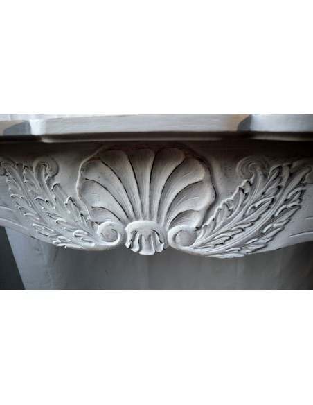 Cornice per camino in legno di mogano massello bianca lavorata a mano cm 124x30x110h con base