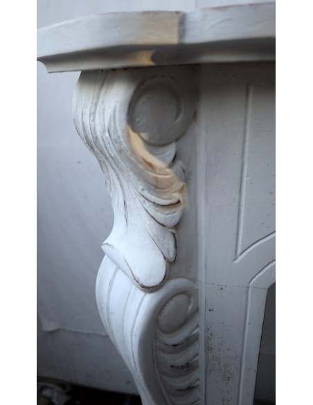 Cornice per camino in legno di mogano massello bianca lavorata a mano cm 124x30x110h con base