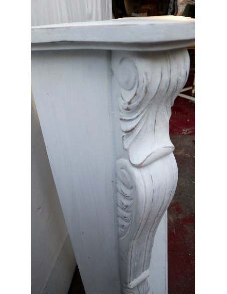 Cornice per camino in legno di mogano massello bianca lavorata a mano cm 124x30x110h con base