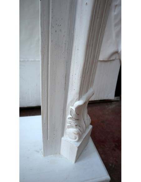 Cornice per camino in legno di mogano massello bianca lavorata a mano cm 124x30x110h con base