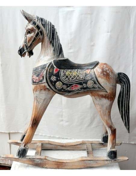 Cavallino a dondolo in legno cavallo creato dipinto a mano bianco 53x15x63h