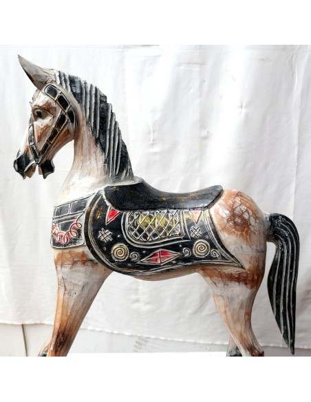 Cavallino a dondolo in legno cavallo creato dipinto a mano bianco 53x15x63h