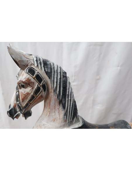 Cavallino a dondolo in legno cavallo creato dipinto a mano bianco 53x15x63h