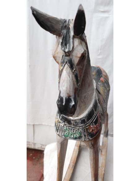 Cavallino a dondolo in legno cavallo creato dipinto a mano bianco 53x15x63h