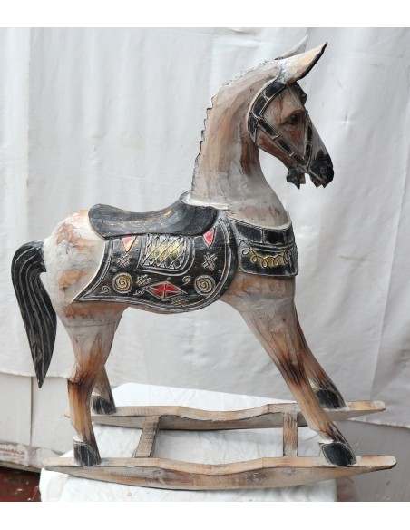 Cavallino a dondolo in legno cavallo creato dipinto a mano bianco 53x15x63h
