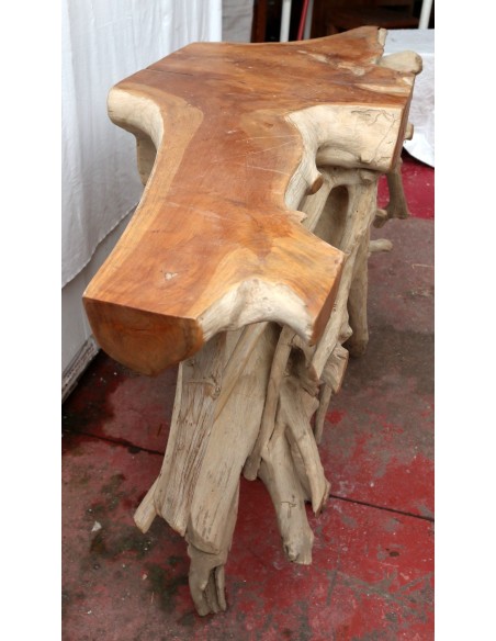 Consolle in radice di teak massello cm 121x45x78h root ingresso industrial