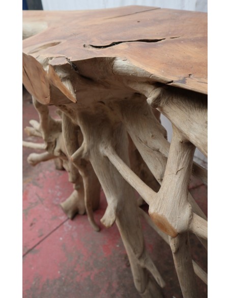 Consolle in radice di teak massello cm 121x45x78h root ingresso industrial