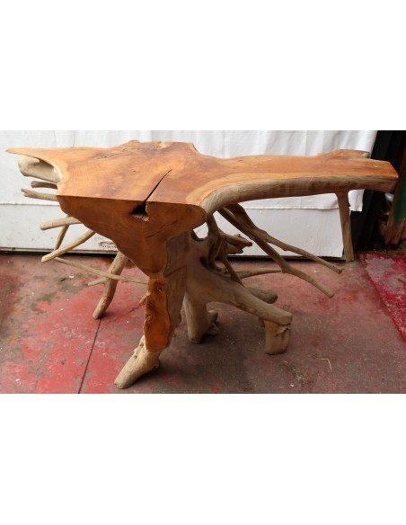 Consolle in radice di teak massello cm 121x45x78h root ingresso industrial