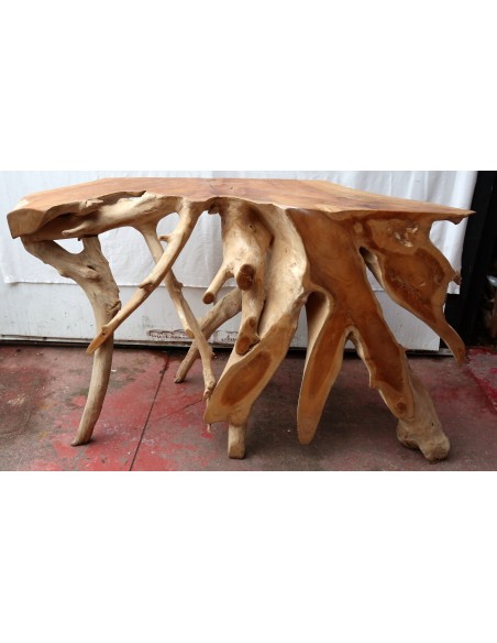 Consolle in radice di teak massello cm 128x47x82h root ingresso industrial