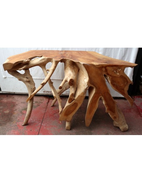 Consolle in radice di teak massello cm 128x47x82h root ingresso industrial