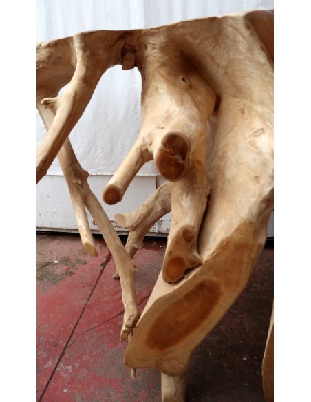 Consolle in radice di teak massello cm 128x47x82h root ingresso industrial
