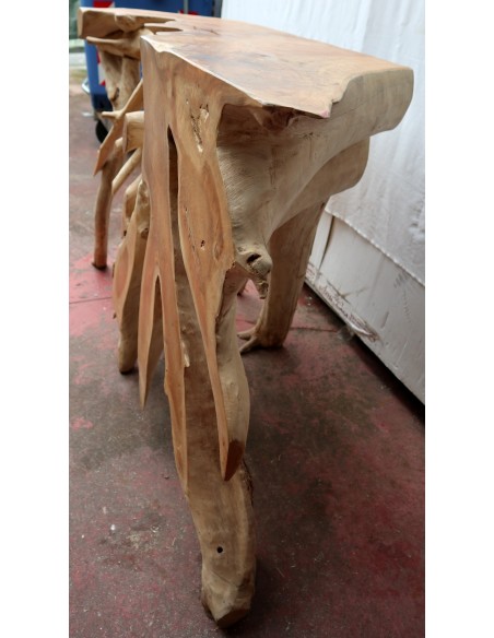 Consolle in radice di teak massello cm 128x47x82h root ingresso industrial